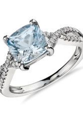 Aquamarine and Diamond Infinity Twist Ring